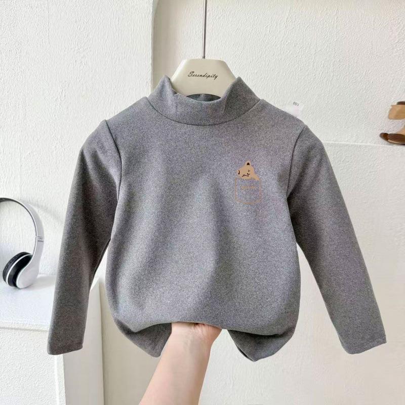 Kids' Thermal Plush High-Collar Base Layer Long Sleeve Top - Korean Style, Unisex for Boys & Girls, Autumn/Winter 2025.