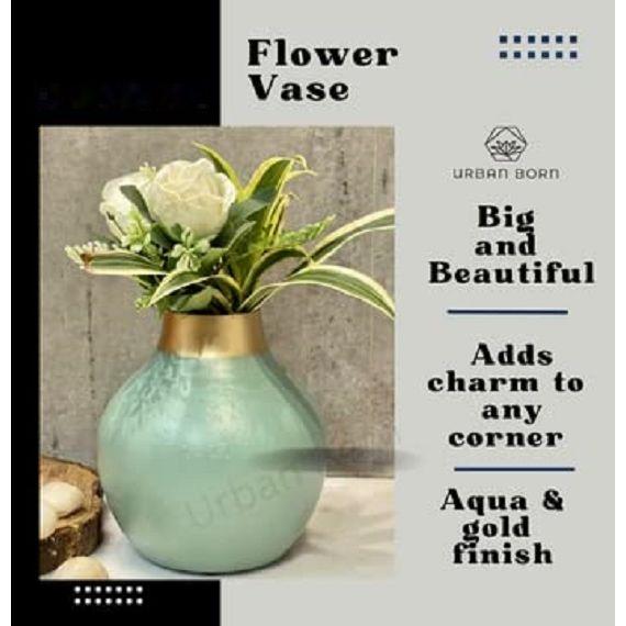 Cast Iron Metal Flower Vase for Home Decor and Living Room Vintage Antique Decor (Aqua)