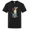 Cotton Blend Short Sleeve Tee Japanese Ukiyoe Samurai Rabbit Print Casual Streetwear Unisex Summer Top Gift For Lovers Unisexunisex