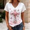 European and American Style Women's Clothing Casual V-neck Short-sleeved T-shirt D Digital Printing Source Wholesale