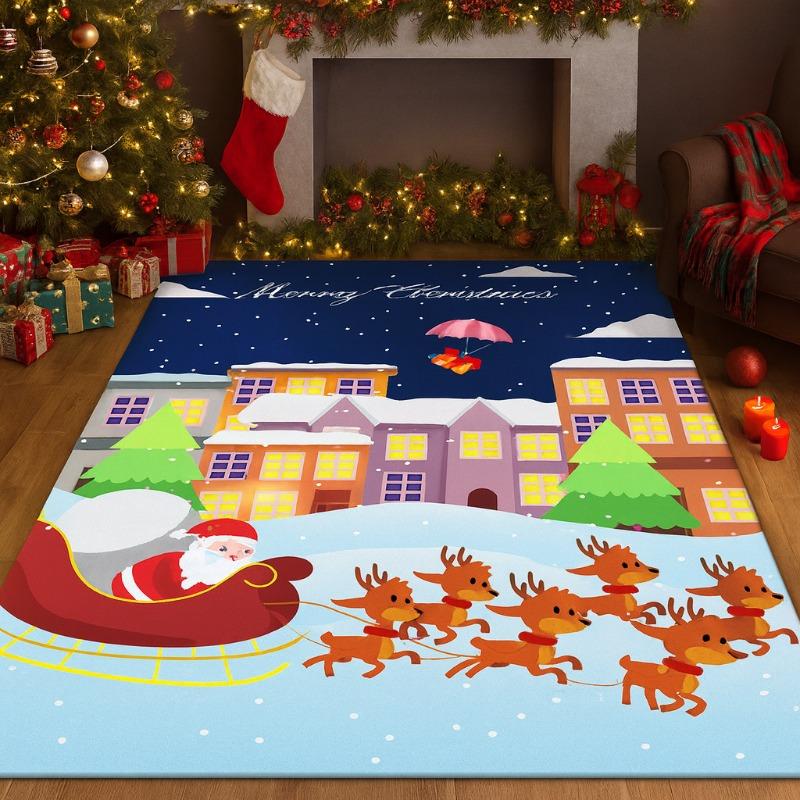Christmas Snowflake Santa Reindeer Cartoon Carpet Soft Non-slip Mat Rug for Kids Room Bedroom Home Decoration Easy-Clean Carpet