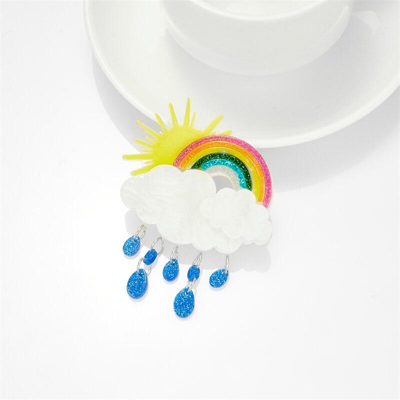Blucome 2023 New Fashion Acrylic Rainbow White Cloud Pendant Brooch Ladies Exaggerated Cartoon Cute Badge Lapel Brooch Jewelry