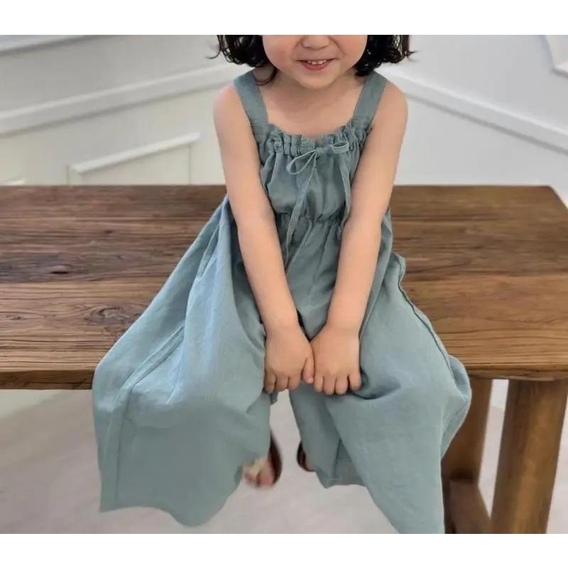 Summer Girls Jumpsuit Loose Children Wide Leg Pants Cotton Baby Girls Sling Pants Fashion Kids Clothes