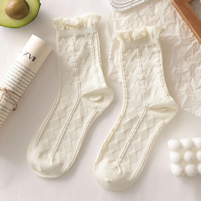 

Простые белые носки. Универсальные милые женские носки с бантом и маленькими цветами. Носки среднего размера. Kawaii Harajuku Jk Lolita. Хлопковые носки для девочек.