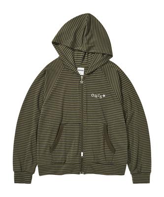Oursaysour Striped Color Block Zip-Up Hoodie Khaki