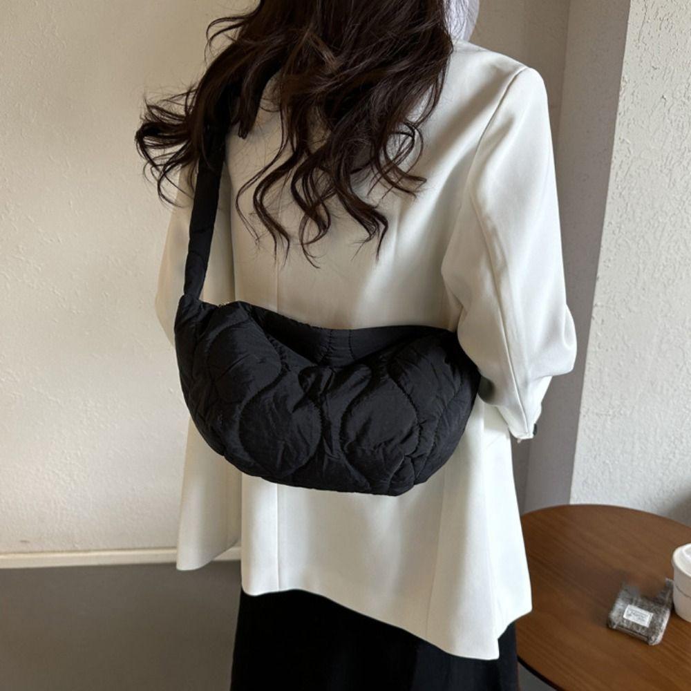 Quilted Puff Bag Padded Nylon Shoulder Bag Casual Nylon Crossbody Bag  Female