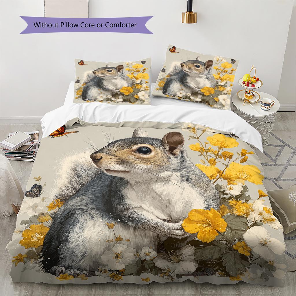 Cute Squirrel Pattern Bedding Home Decoration Birthday Gift (1 * Duvet Cover + 2 * Pillowcase, Without Core)