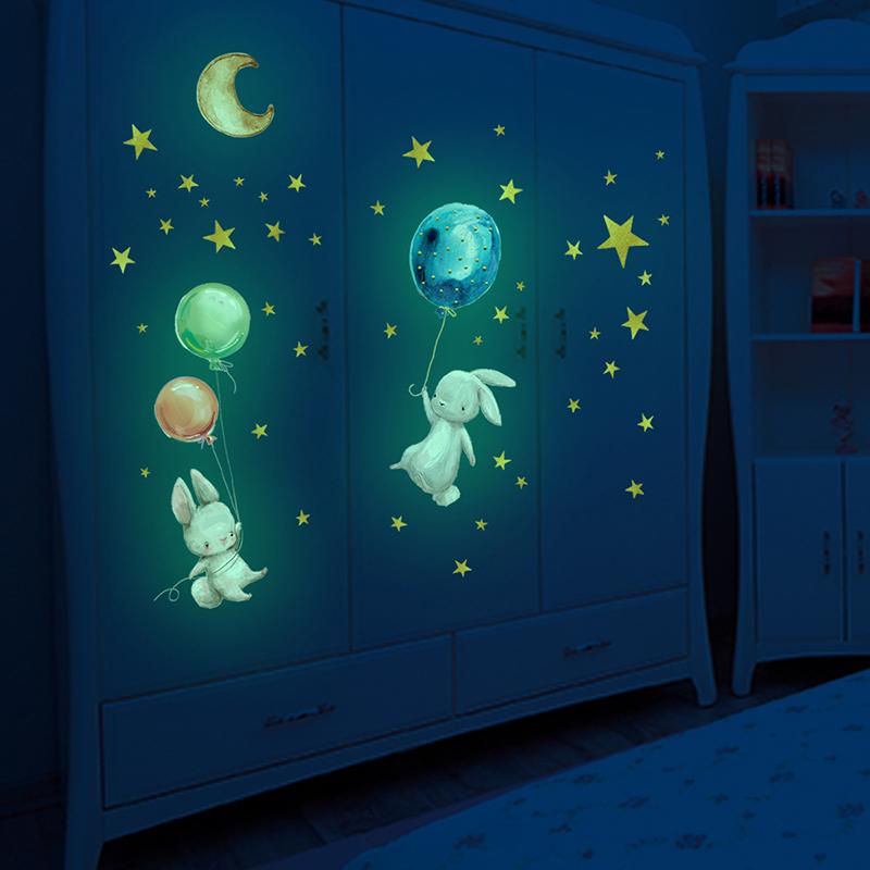 Bunny Balloons Glow-In-The-Dark Star Wall Stickers Cartoon Wall Stickers Glow-In-The Dark