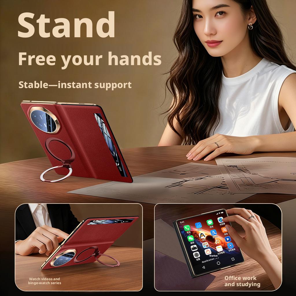 Funda de Cuero Genuino Premium Para Honor Magic V6 Soporte Giratorio 360° Ventana Inteligente Responder Llamadas Cubierta Protectora de Lente