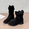 Medium boots pleated thick heel no thin V thin pile autumn mouth women's boots western versatile boots women's fashion