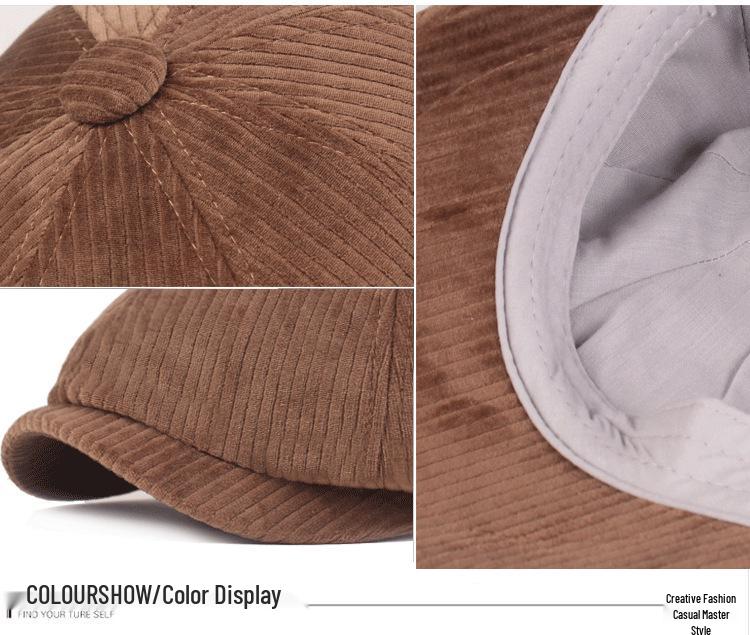 Octagonal Corduroy Striped Beret - Autumn/Winter Fashion Women's Hat