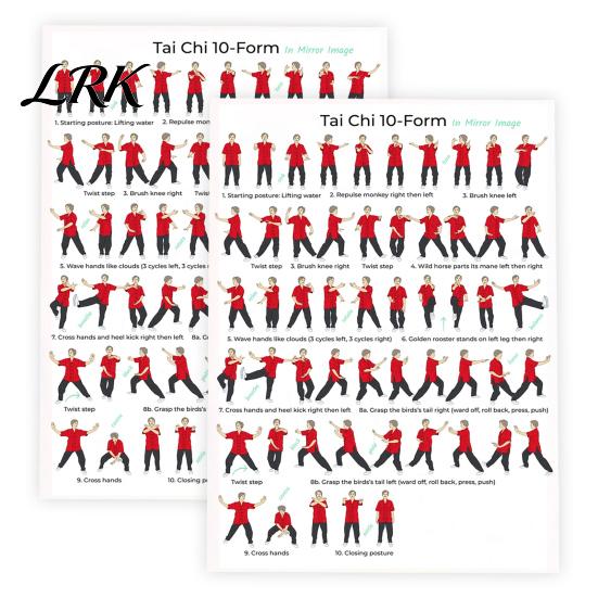 Tai Chi Exercise Chart 2Pcs Chart, 10 Form Mirror Image Poster, Move Posture Correction Guide for Beginners Seniors, Training Reference Wall 2pcs