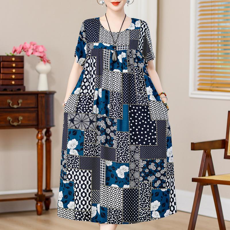 

Елегантні жіночі сукні великих розмірів. Повсякденна вільна вінтажна довга сукня з короткими рукавами 4XL