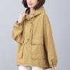 Stylish 2024 Women's Pure Cotton Hooded Jacket – Loose Fit, Plus Size, Casual Short Trench for Middle-Aged Moms