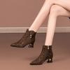 Autumn and Winter New Suede Leopard Print Wind Side Zipper Short Tube Mother Women's Boots High Heel Martin Boots Women's