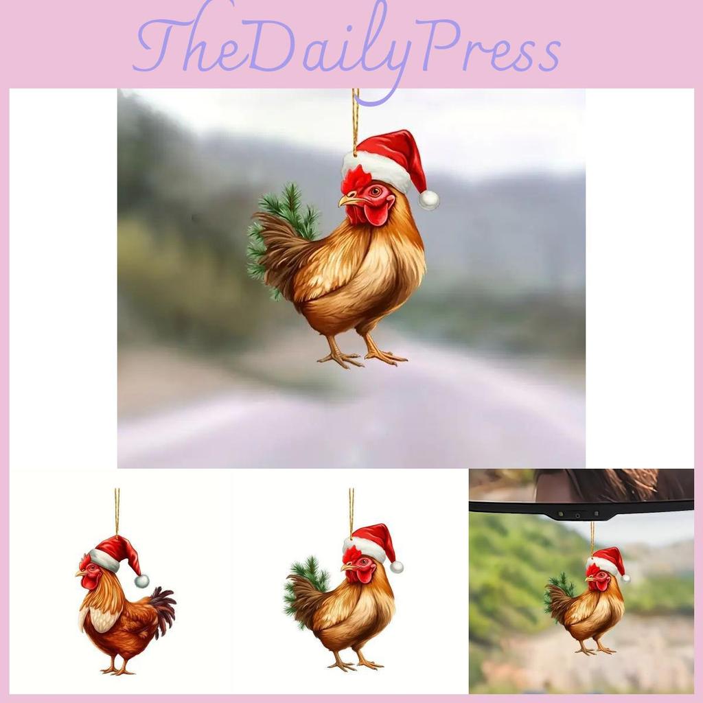Kreativer Acryl-Weihnachtsbaumschmuck mit charmantem Cartoon-Hahn-Design für Feiertagsdekoration