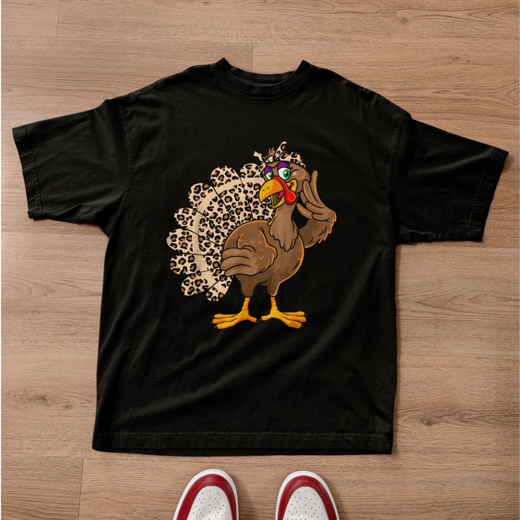 Funny Turkey Shirt Thanksgiving Leopard Print Gobble Graphic Tee