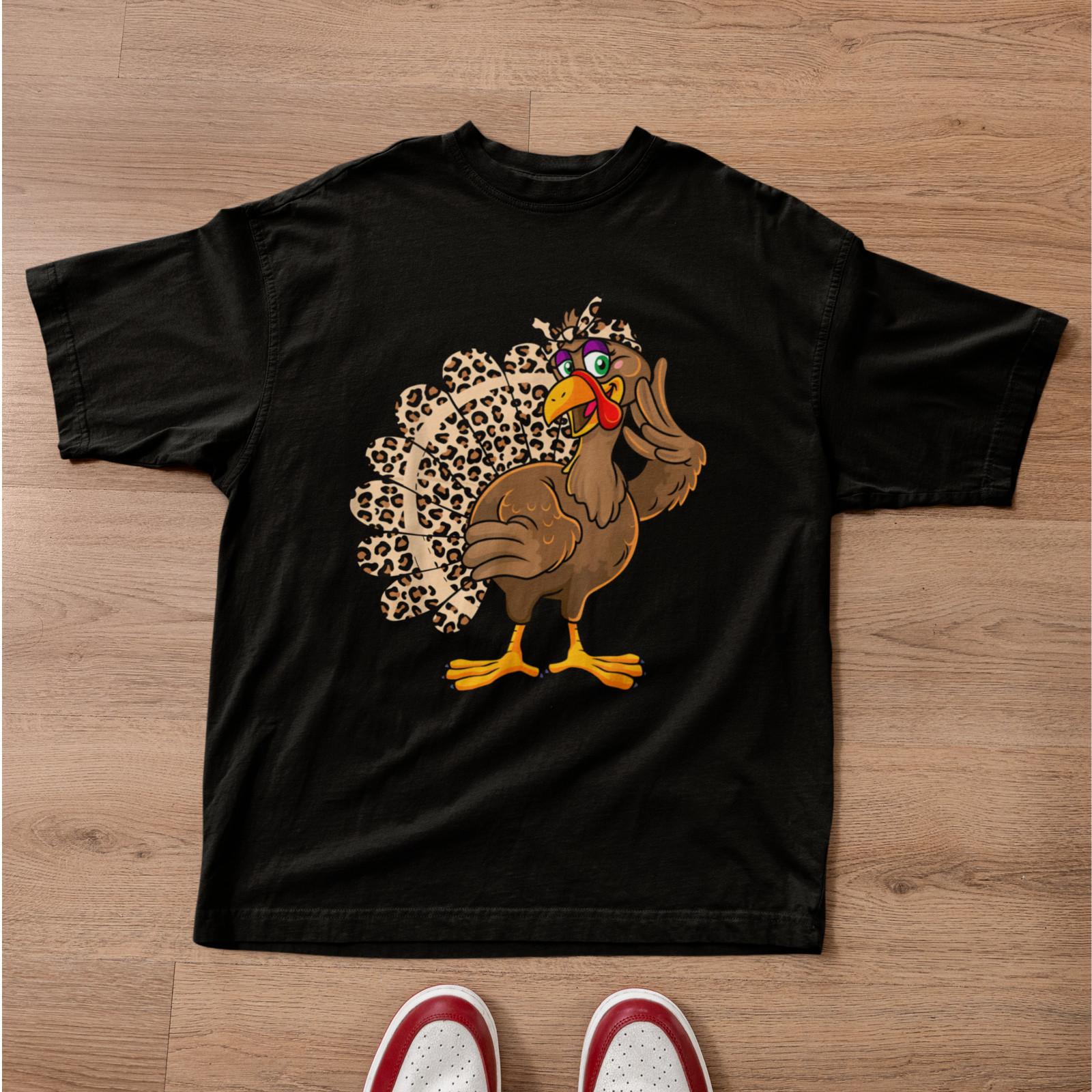 Funny Turkey Shirt Thanksgiving Leopard Print Gobble Graphic Tee L