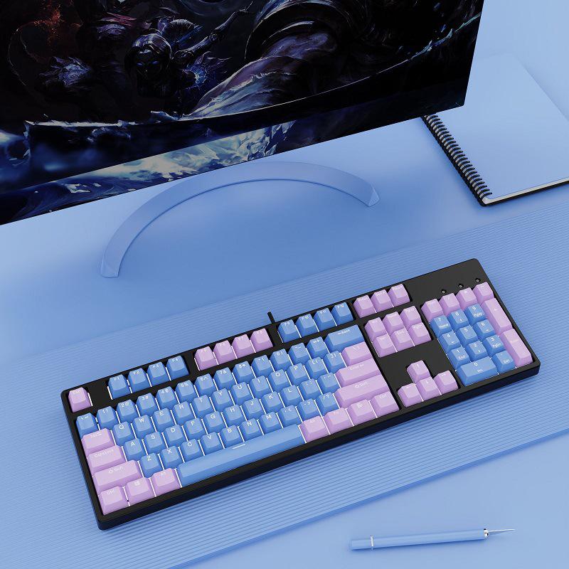 Hot-Swappable 104-Key Mechanical Gaming Keyboard for Girls, Wired, Blue/Black/Brown/Red Switches, Dual-Color Design