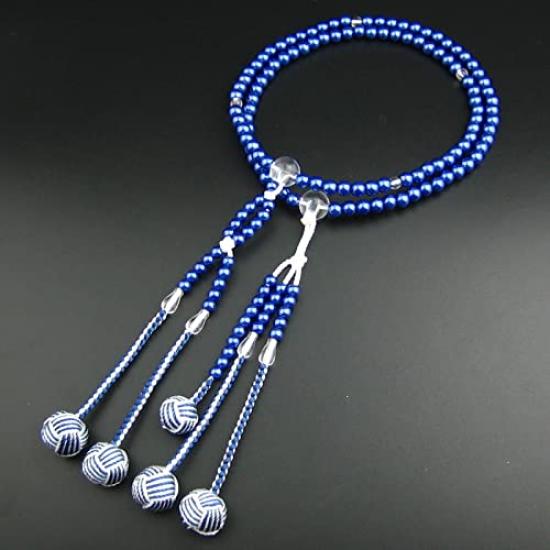 Myorenka Prayer Beads for Soka Gakkai, PC Pearl, Men's and Women's, 9-inch, Medium Size, Sapphire Blue, with Acrylic and Crystal Tassel, SGI Prayer