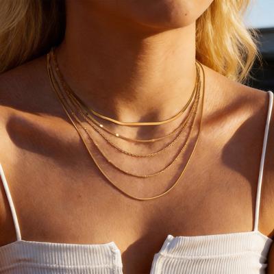 Minimalist Thin Chain Necklace 18K Gold Plated Stainless Steel Tarnish Resistant Waterproof Adjustable Women Layered Necklace