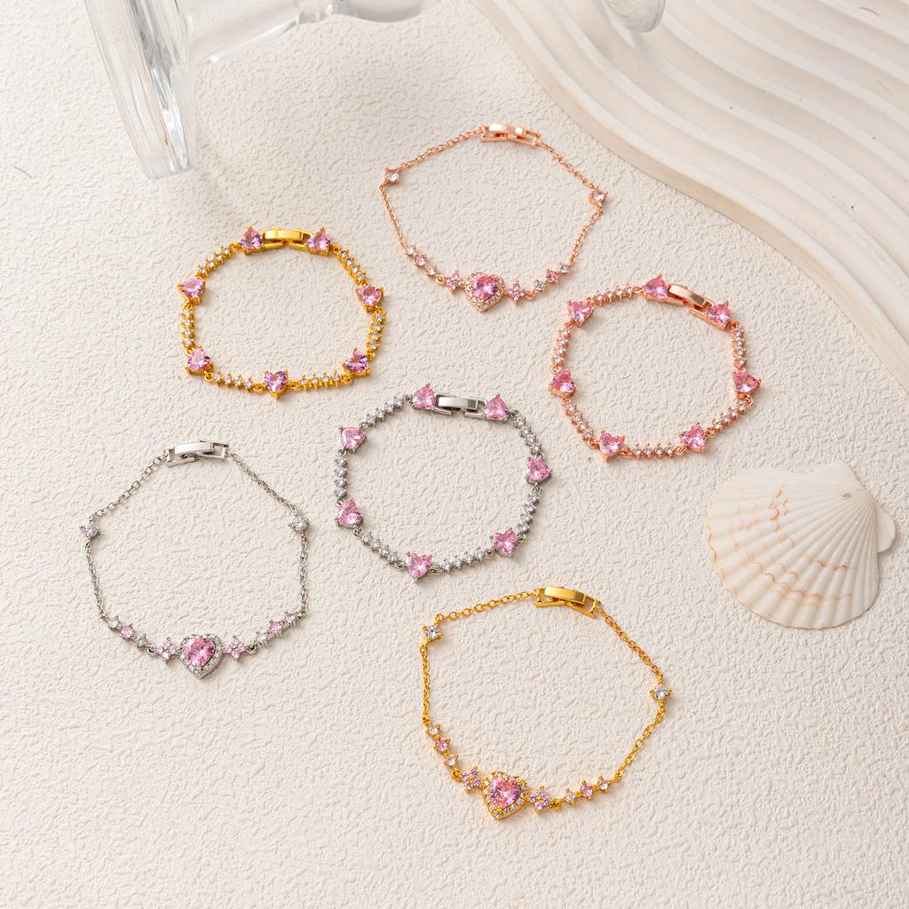 Ins Style Butterfly & Heart Diamond Bracelet, Gold Plated Trendy Jewelry for Women