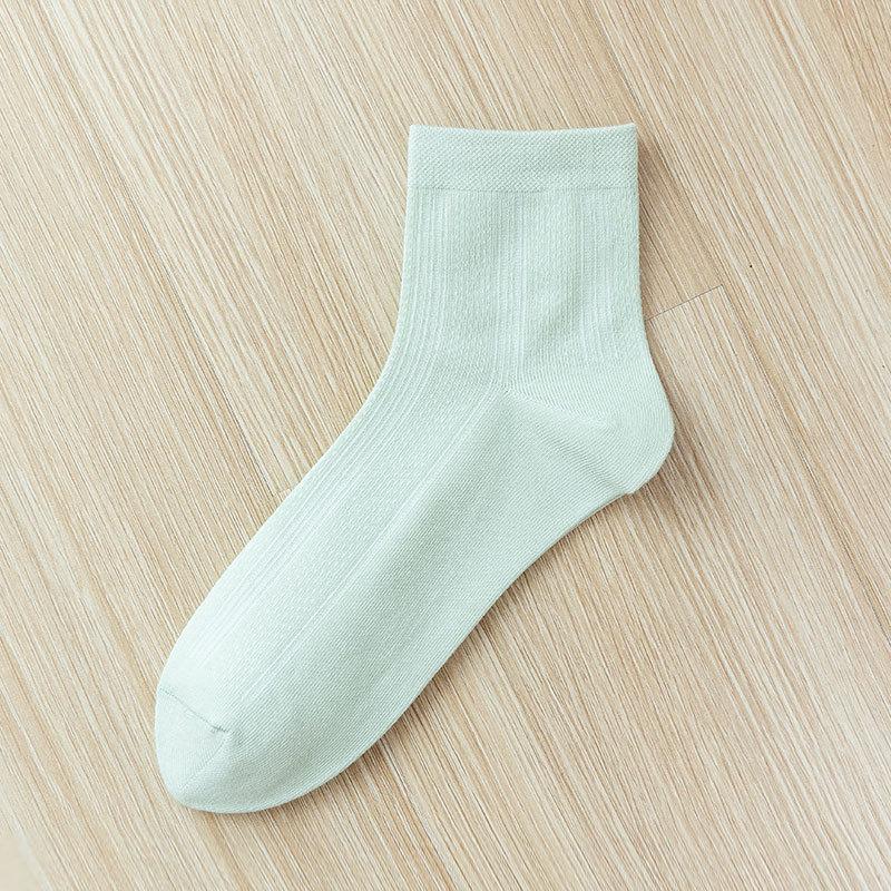 5 Pairs of Female Summer Thin Pure Cotton Anti Odor Antibacterial Breathable Solid Color Tube Socks