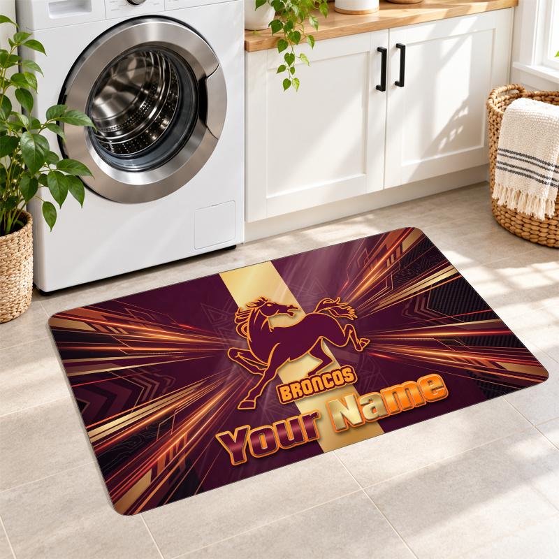 Brisbane Broncos Custom Name Flannel Rug Kitchen Mat Non Slip Floor Carpet Personalized Home Decor