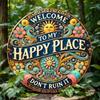 Round Metal Sign Welcome To My Happy Place Living Room Wall Decor