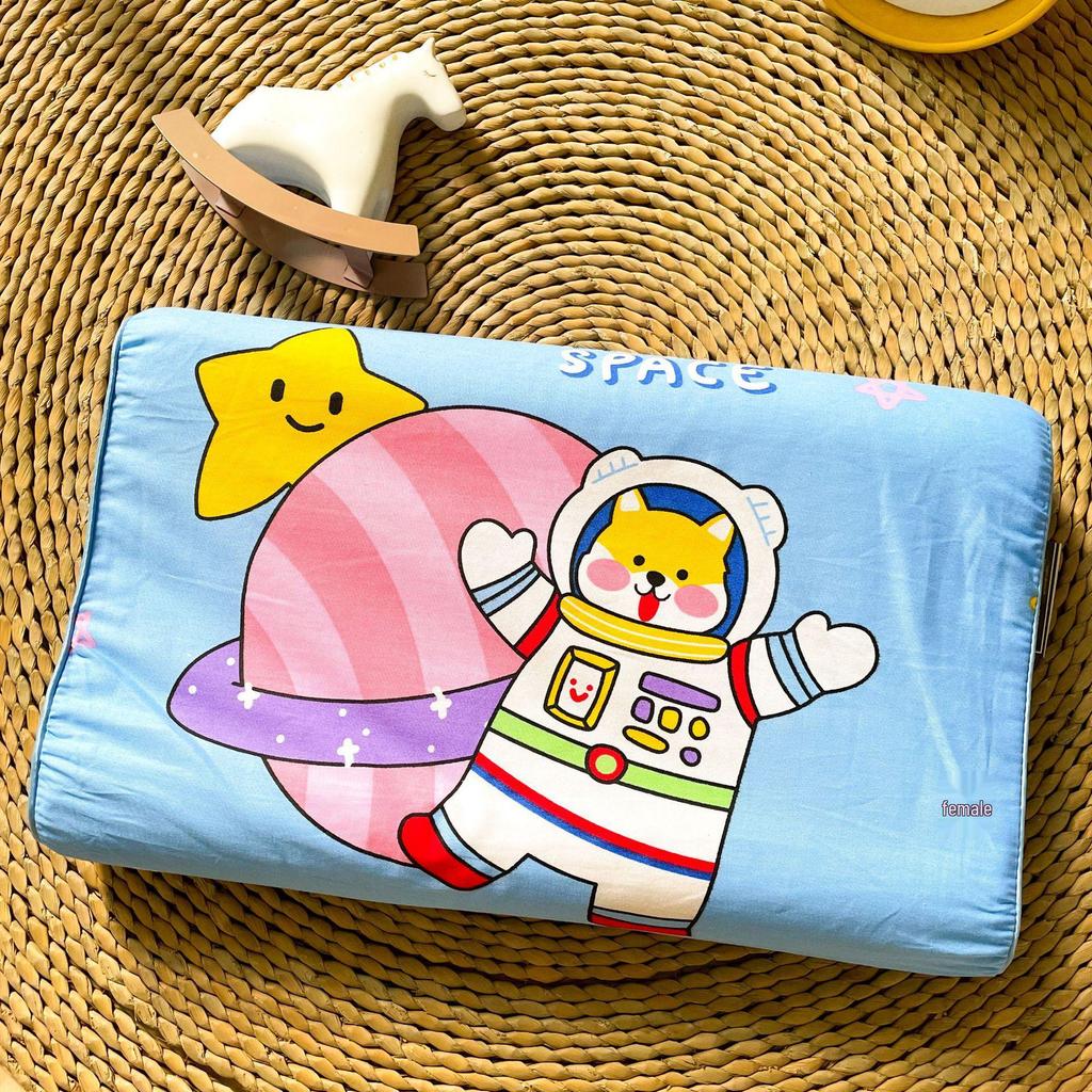 Thailand Natural Latex Children's Pillow - Pure Cotton Cartoon Design, Baby Neck Support, Ideal for Kindergarten Students and Gifts