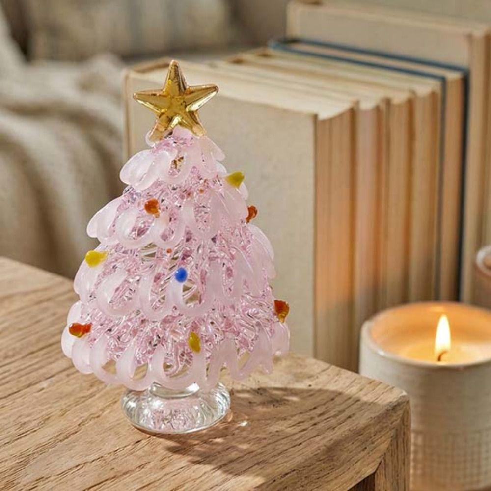 Miniature Christmas Tree Miniature Glass Handcrafted Glass Sculpture Desktop Decoration