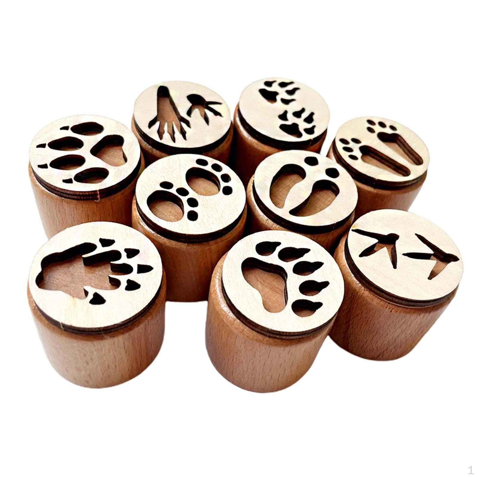 

6 штук дерев яних штампів, Штампи для щоденника-альбому зі слідами тварин, Декор для щоденника для малювання, Спогади Beige