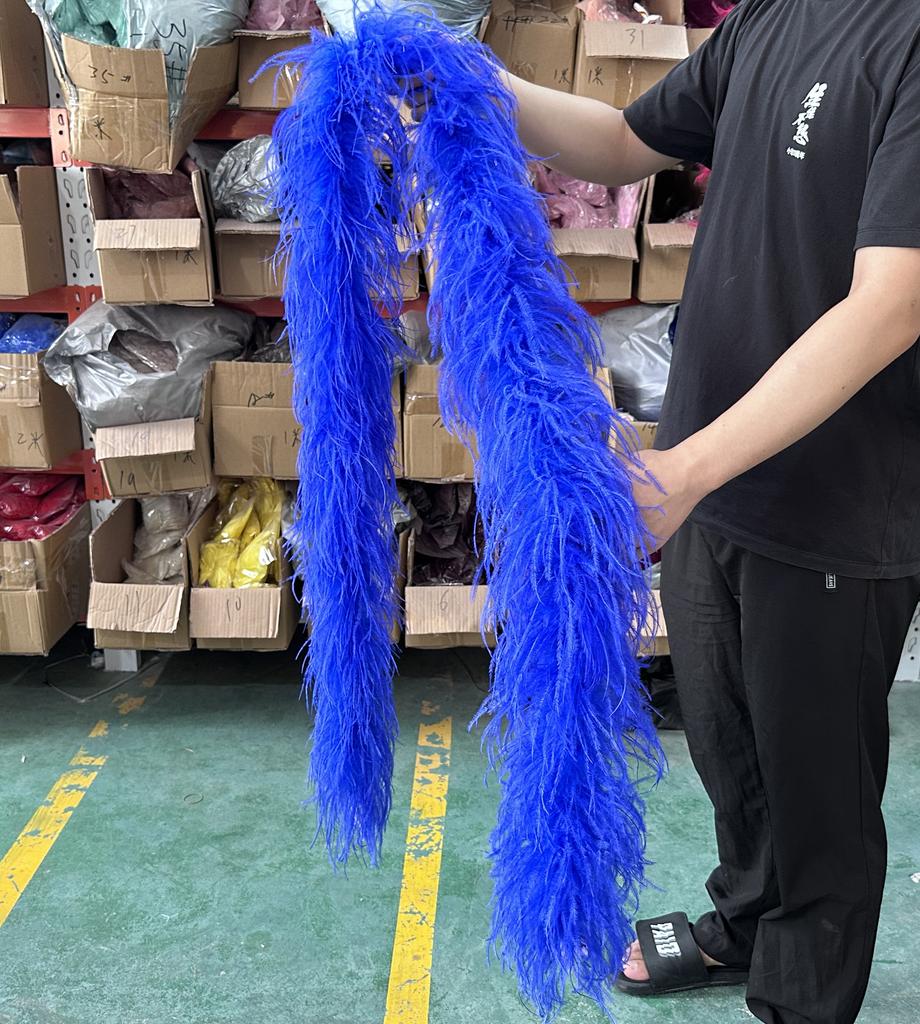DIY 2M Blue Feathers Boa Ostrich Plumes Shawl 1/2/3/4/6Ply Wedding Drees Decoration Accessory Soft Fluffy Plume For Crafts White Boa