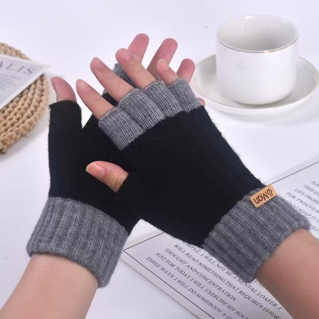 Cold-Proof Half-Finger Writing Gloves, Autumn Students Knitted Warm Wool Half-Finger Leaking Gloves