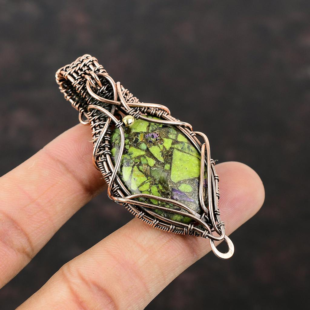 Kupfer Stichtit Anhänger Kupferdraht umwickelter Anhänger Kupferschmuck Echter Edelsteinanhänger Handgefertigter Anhänger Geschenk für Ihn Brandneuer Anhänger