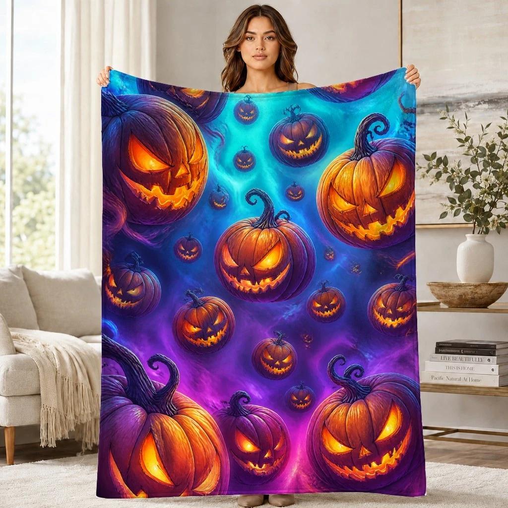 Floating Jack O Lanterns Coral Fleece Blanket Spooky Halloween Decor