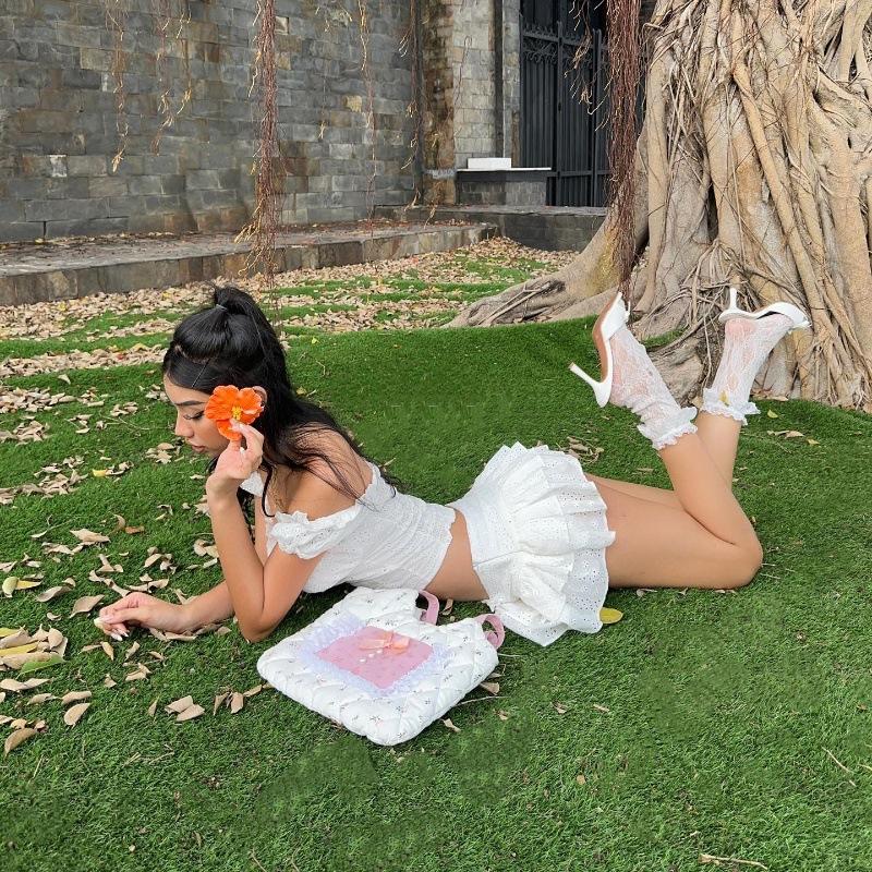 Women's Off-Shoulder Ruffle Mini Skirt Set - Sexy French Style Top with Sweet and Spicy Flair