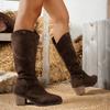 Retro Faux Suede High Heels Boots Women  Autumn Pointed Toe Thick Heeled Cowboy Boots Woman Plus Size Slip On Western Botas
