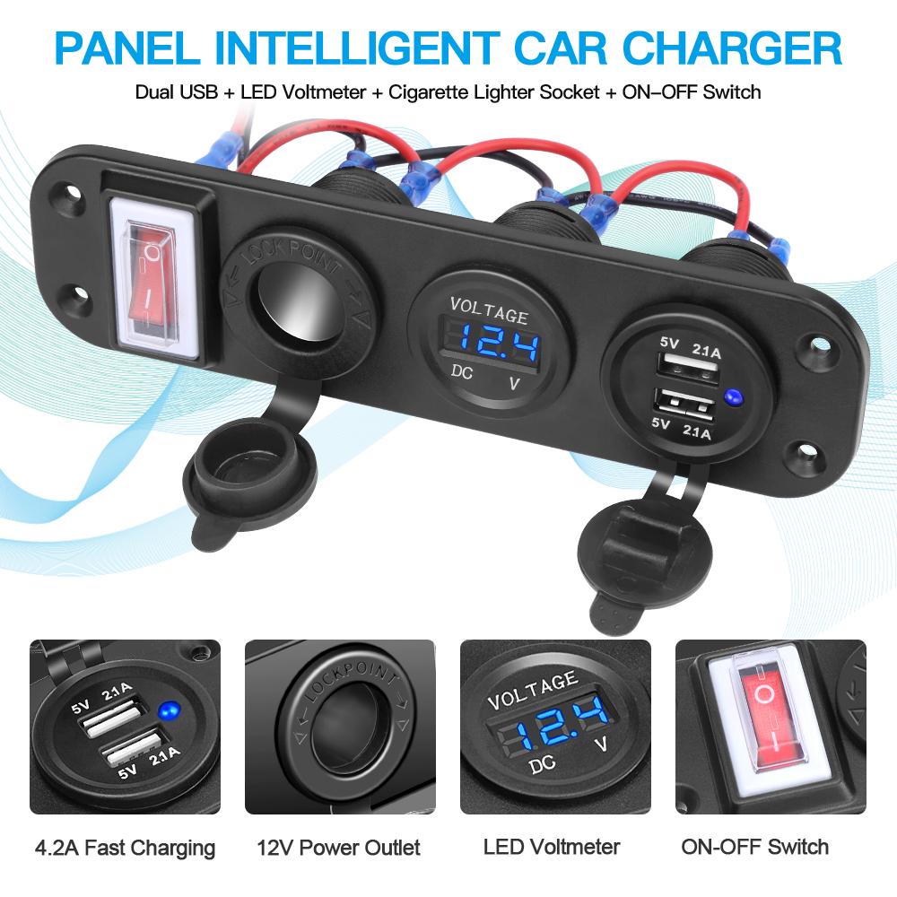 12V/24V Dual USB Charger Power Socket Adapter Splitter Car Truck Boat Waterproof Electronic Charger