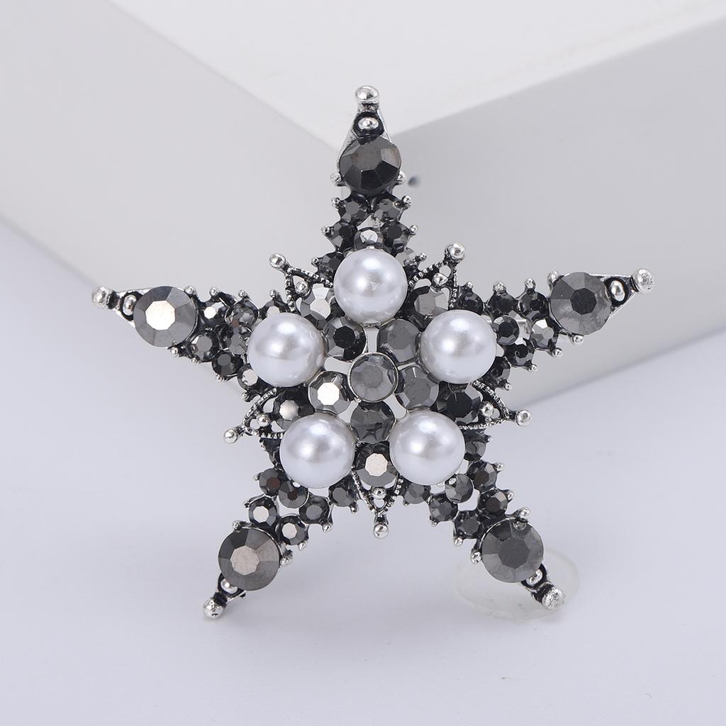 Rhinestone Pentagram Pins for Women Unisex Pearl Star Brooches Event Party Backpack Decoration Clothes Accessories
