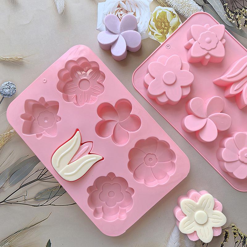 6 Cavity Flower-Shaped Of Tulip Silicone Mold Suitable For Soap Candle Hand Making Diy Cake Chocolate Dessert Baking Mold