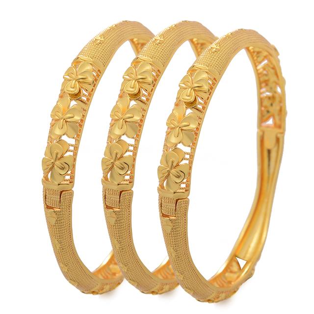 Dubai Gold Color Bangles for Women Men Fashion Flower Jewelry Wedding Party Luxury Quality Bridal Bracelets Gift