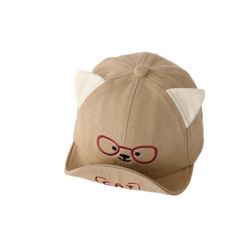 Infant & Toddler Soft Brim Baseball Cap with Cute Bear Glasses Embroidery for Boys & Girls - Spring/Autumn Sun Protection Hat.