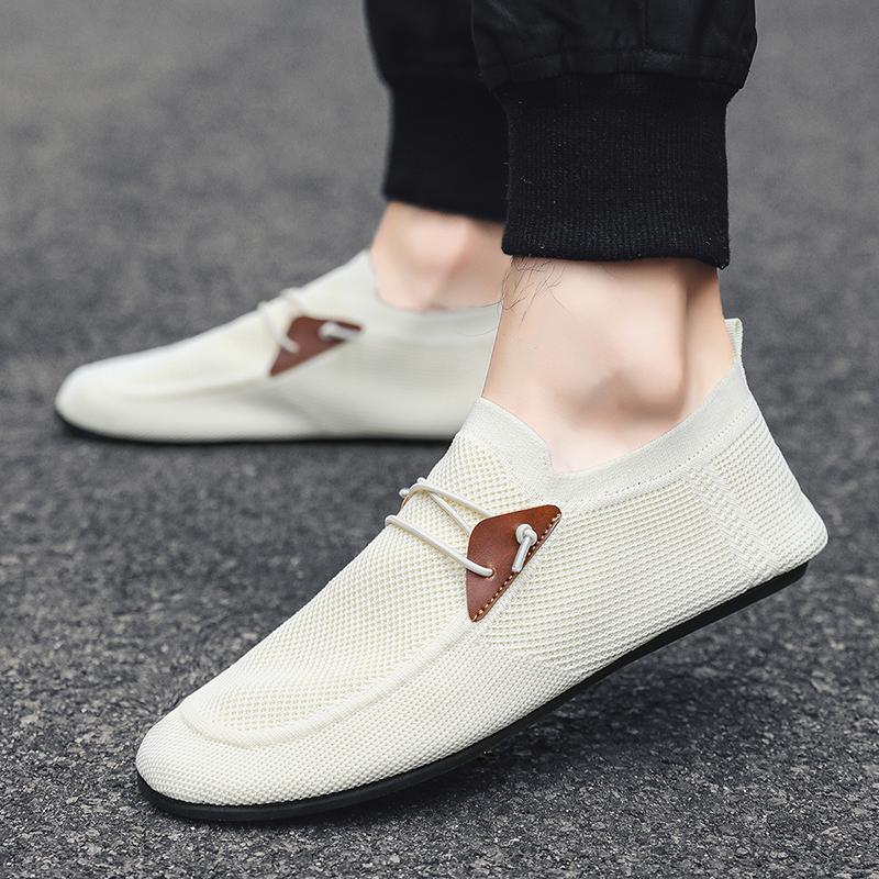 YRZL Casual Men's Shoes Summer Solid Color Mesh Breathable Flats Male Comfortable Lightweight Shoes Man Slip on Loafers for Men