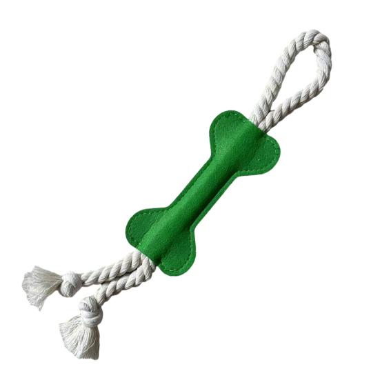 Dog Rope Toy Felt Bone Dog Chew Toy Interactive Tug-of-War Rope Dog Toy for Teeth Cleaning Puppy Teething зелёный