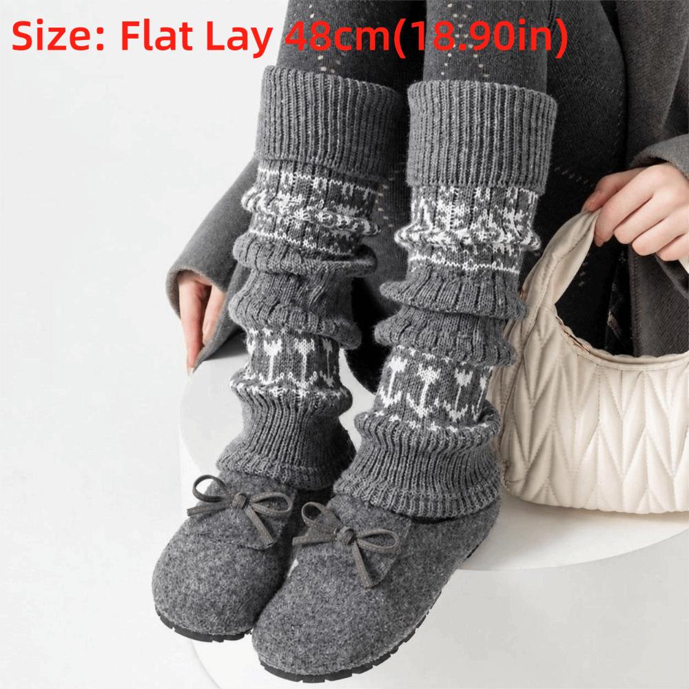 Fair Isle Style Calf Socks Cashmere Blend Leg Cuffs Slouch Leg Warmers Autumn Winter Wear