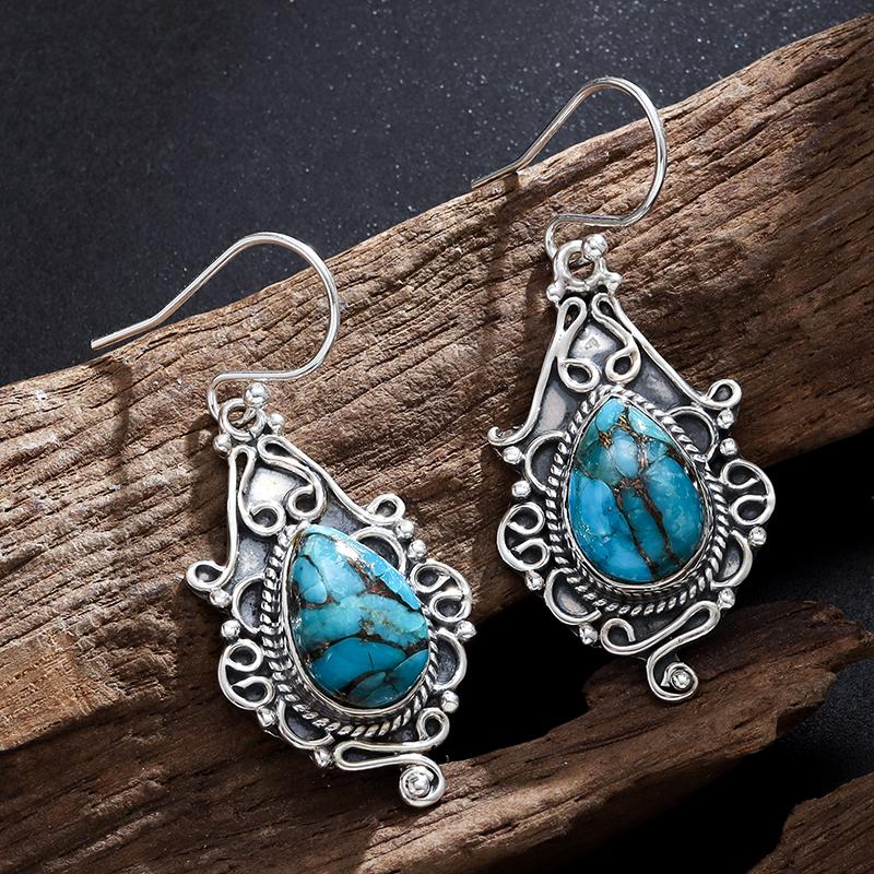 Flower Drop Shape Turquoise Hypoallergenic Earrings Women Girls Jewelry
