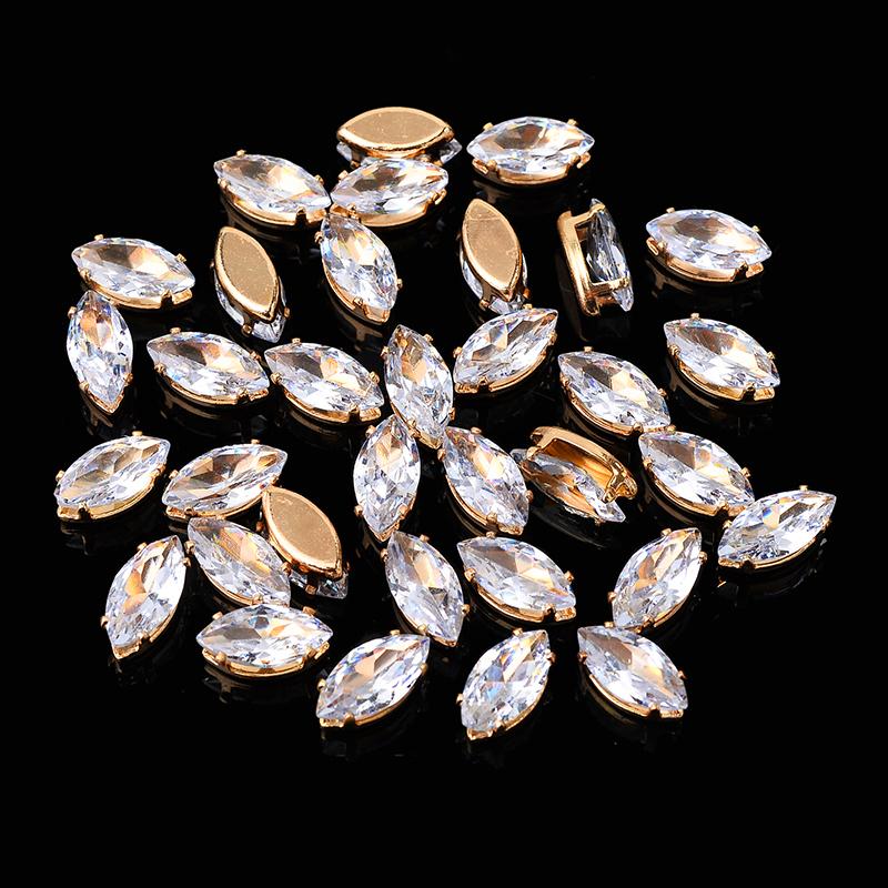 Flatback Zircon Rhinestones Cubic Zirconia teardrop base Claws Sew On  clear  Zircon For Rings Earrings DIY Clothing Accessorie
