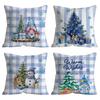 Christmas Pillow Case Snowman Blue Car Print Living Room Decoration Backrest Cushion Cover