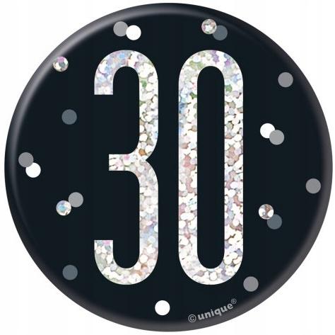 Pin Brooch Badge Metal 30th Birthday Black Shiny Holo